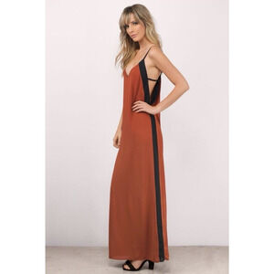 TOBI Rust Orange Black‎ Side Stripe Maxi Slip Dress S P Spaghetti Strap